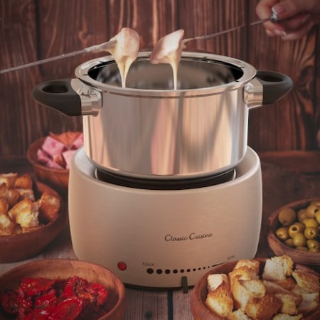 Hastings Home Stainless Steel Fondue Melting Pot Set, Warmer for Cheese, Chocolate, 8 Forks, Dishwasher Safe 688830COE